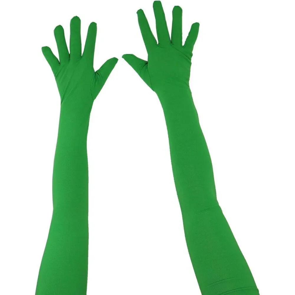 Women's Classic Satin Green Above Elbow Gloves Stretchy Soft Cosplay Costume